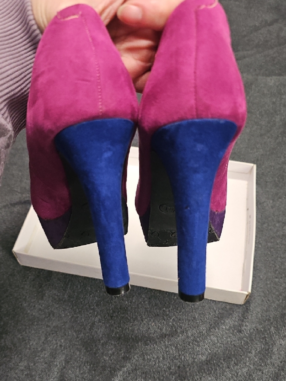 Candie's Fuchsia Open-Toe Pumps with Blue Accents - Picture 5 of 11